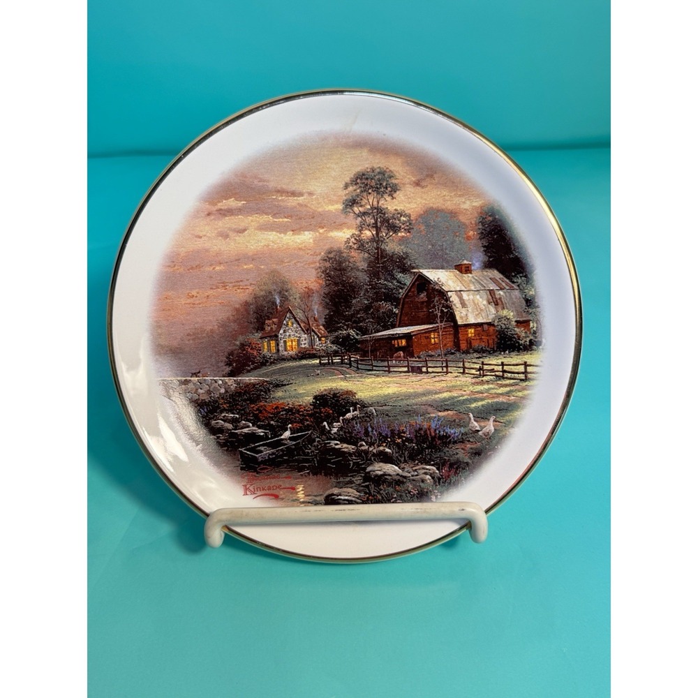 Thomas Kinkade Sunset At Riverbend Farm 6" Round Plate 2003 Painter Of Light